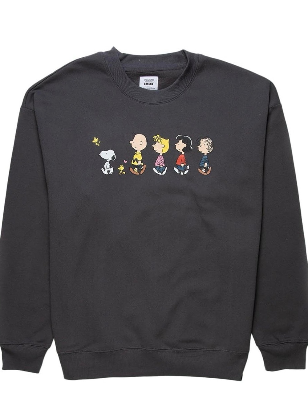 RSQ x Peanuts Love Collection Squad Crewneck Sweatshirt Women’s Size XL Charcoal